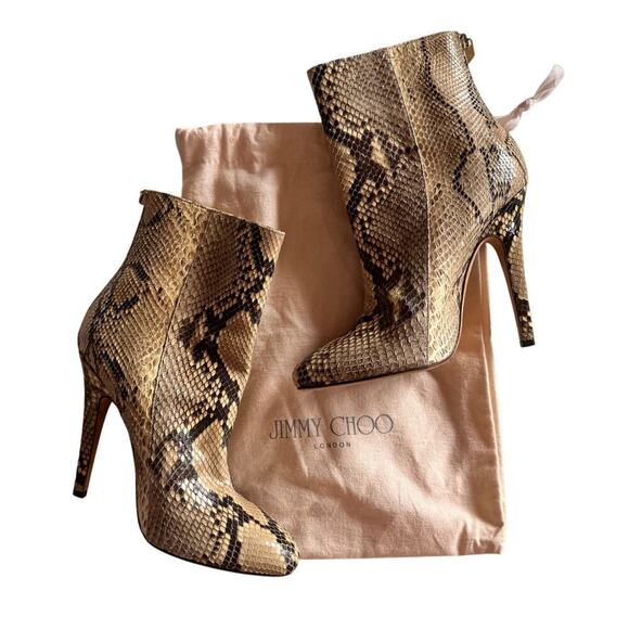 Jimmy Choo Python Boots Snake Skin Heels sz 38.5 booties zip up worn 1x euc - Picture 1 of 13